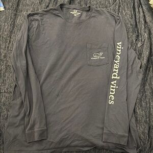 Vineyard Vines Vintage Look Blue Long Sleeve Tee with Big Whale on Back
